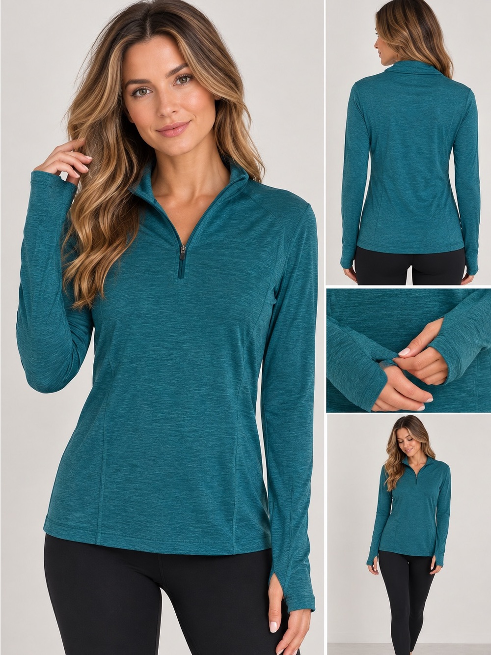 Women's Teal Quarter-Zip With Thumb Holes